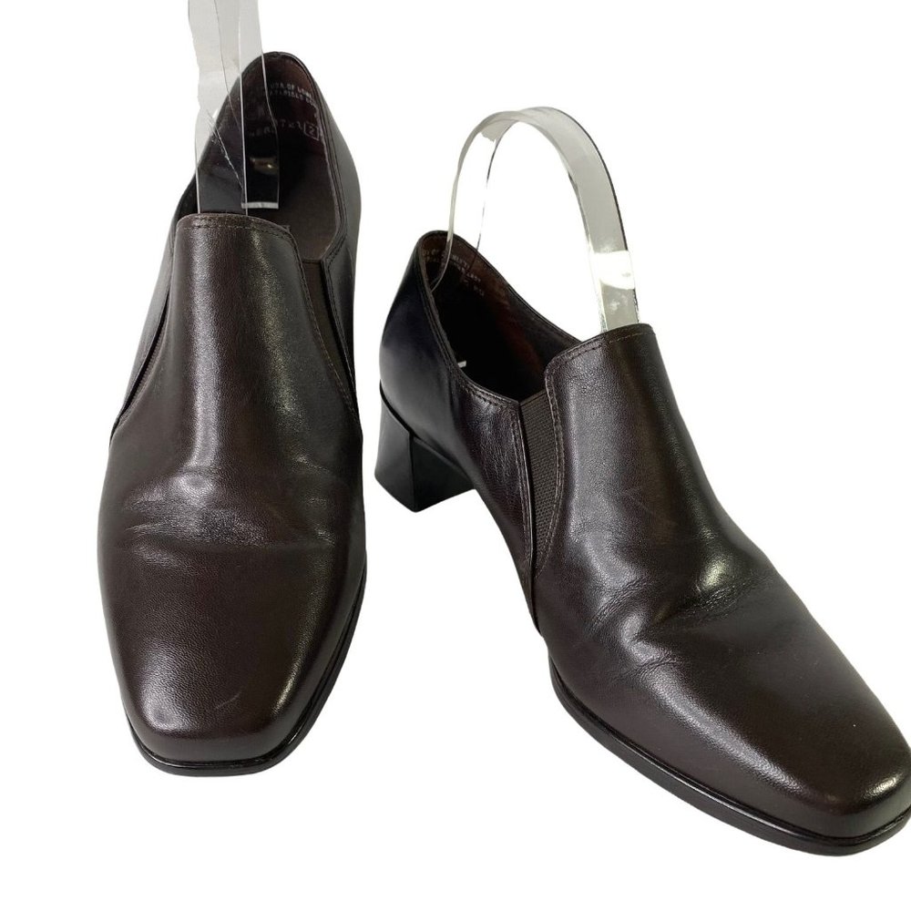 MUNRO AMERICAN BROWN LOAFER PUMP SHOES BLOCK HEEL  SLIP ON SIZE 8W